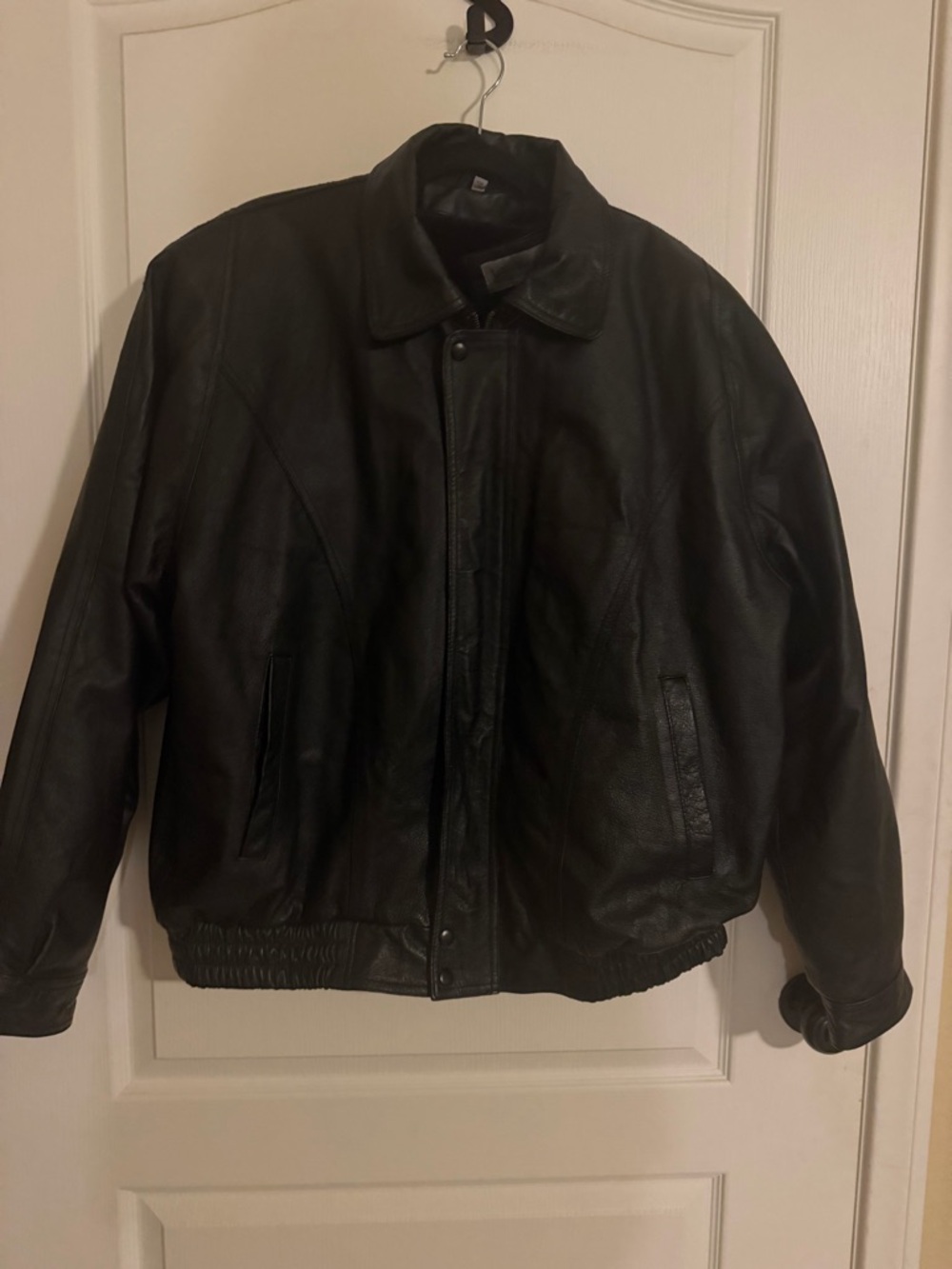 Vintage Leather 1990’s Black Bomber Jacket w/Zip Out Fleece Liner Size XL